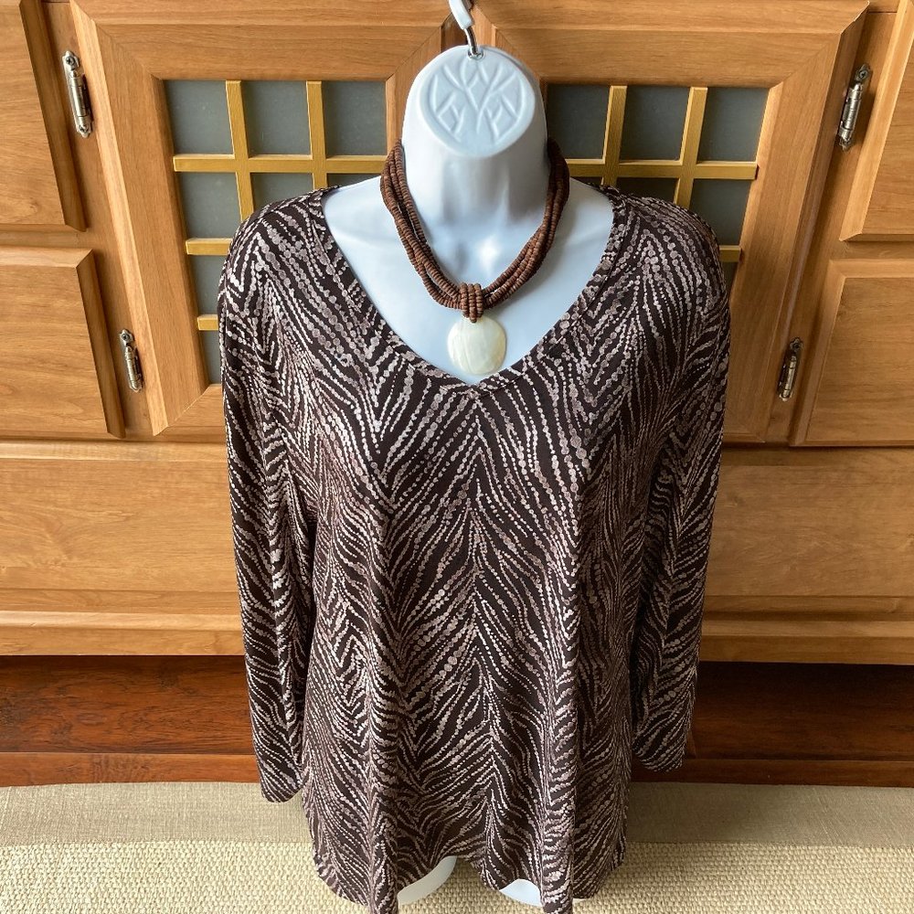 Easywear by Chico's Brown Animal Print Tunic Top  2 (Large 12)